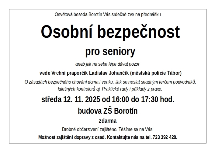 Přednáška Osobní bezpečnost pro seniory