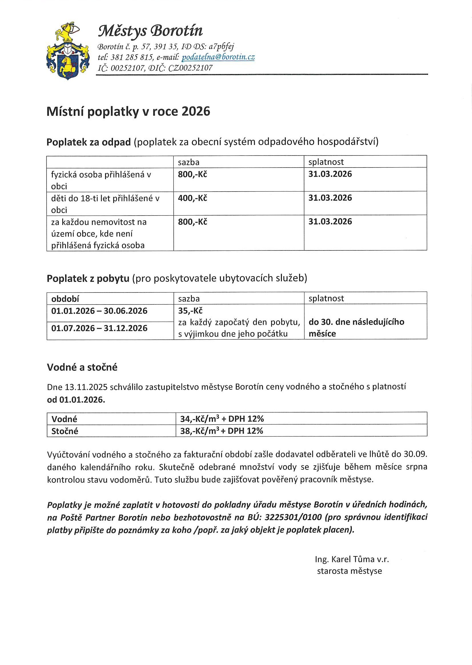 Místní poplatky v roce 2026