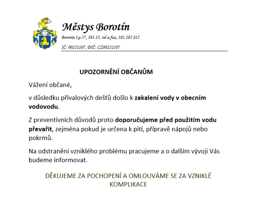 Upozornění občanům